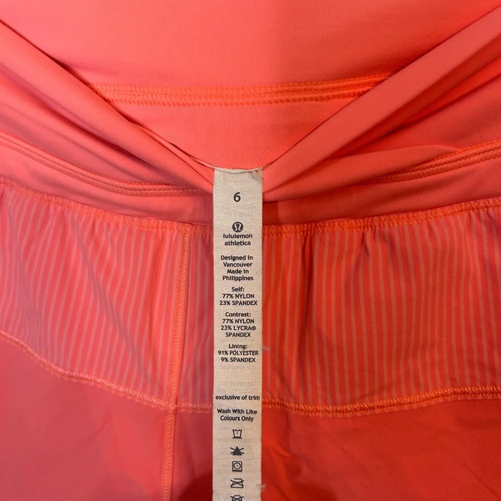 Lululemon Run: Pace Short- Pop Orange/Wagon Stripe Pop Orange/ Size 6 (FLAWED) - Picture 7 of 11